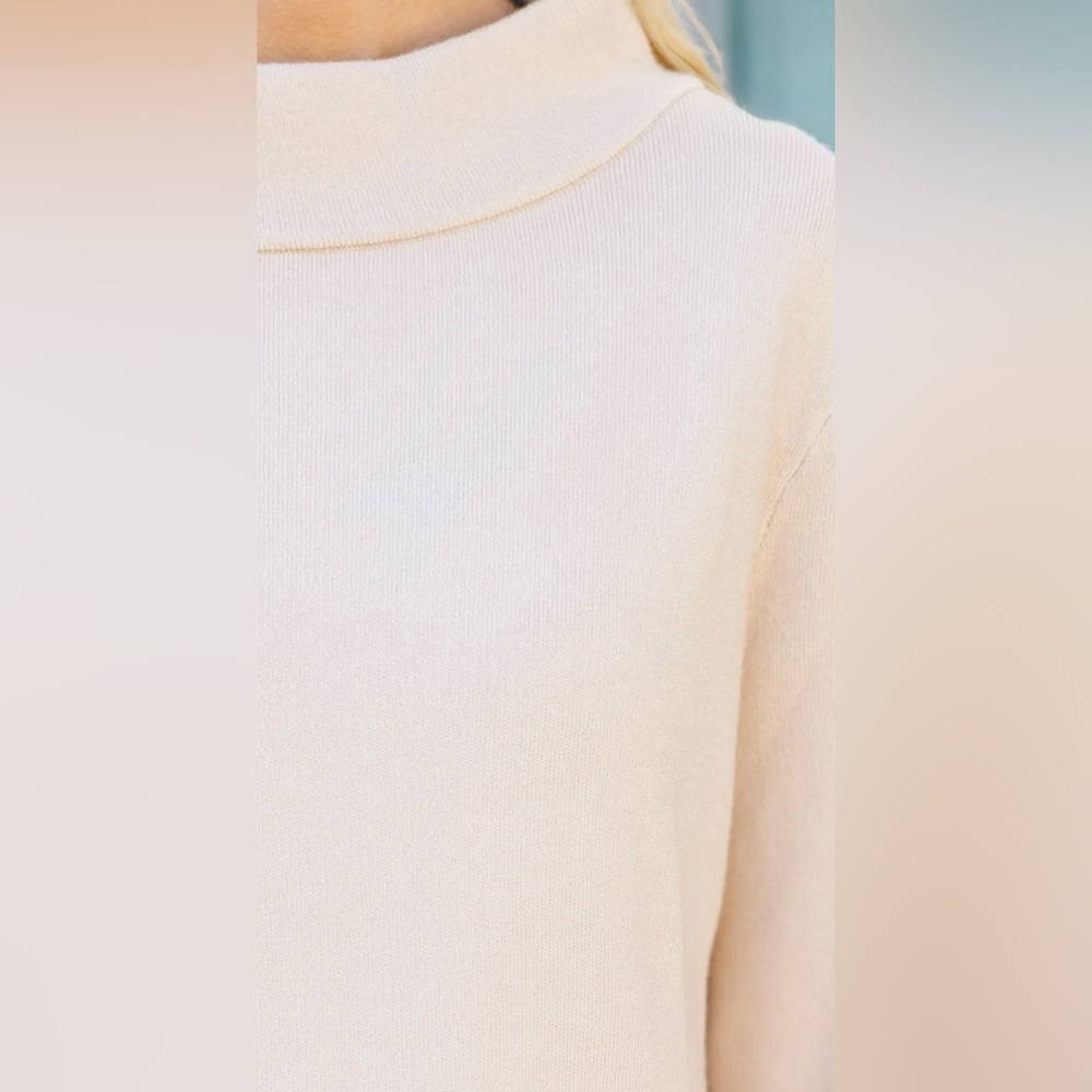 Mint Julep Boutique Tan Scalloped Hem Mock Neck Knit Sweater NWT Small - Picture 8 of 14